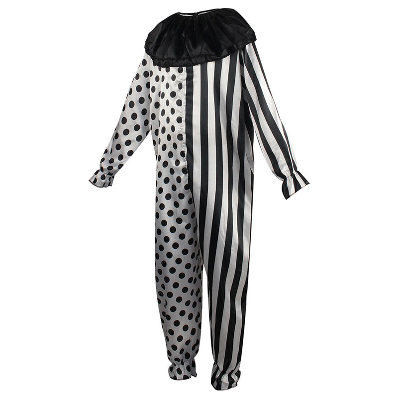 Black and White Game Clown Cosplay Pliced Jumpsuit Headgear