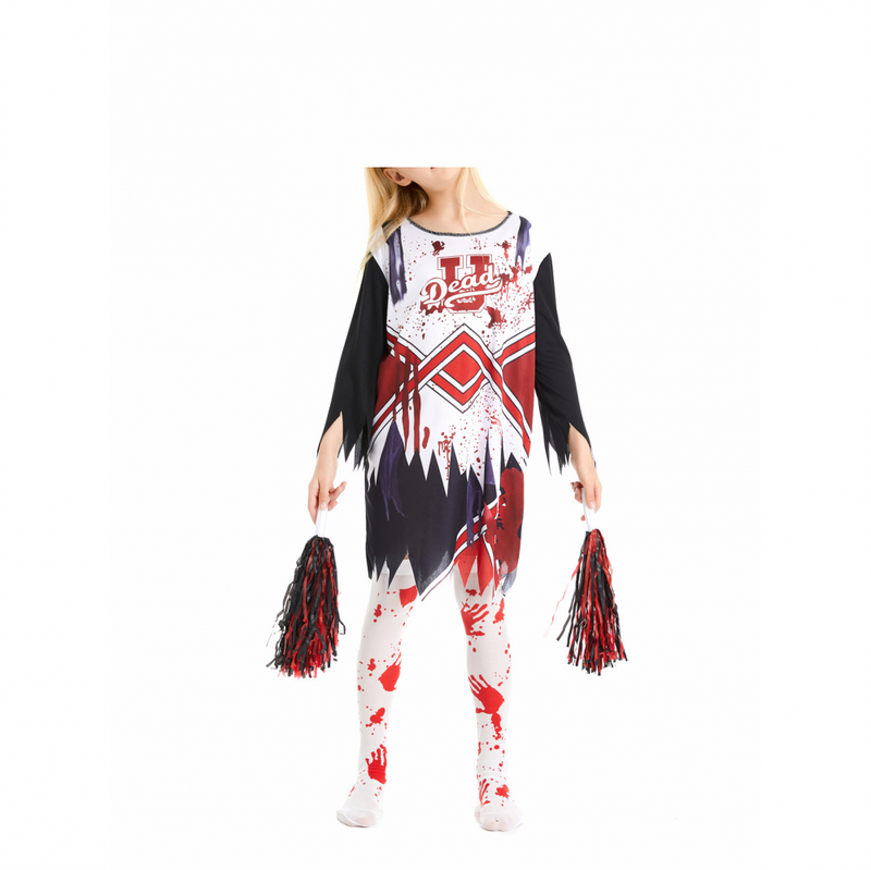 Girls Cheerleading Halloween Cosplay Costume Kids Scary Outfit Ghost Dress Accessories for Party