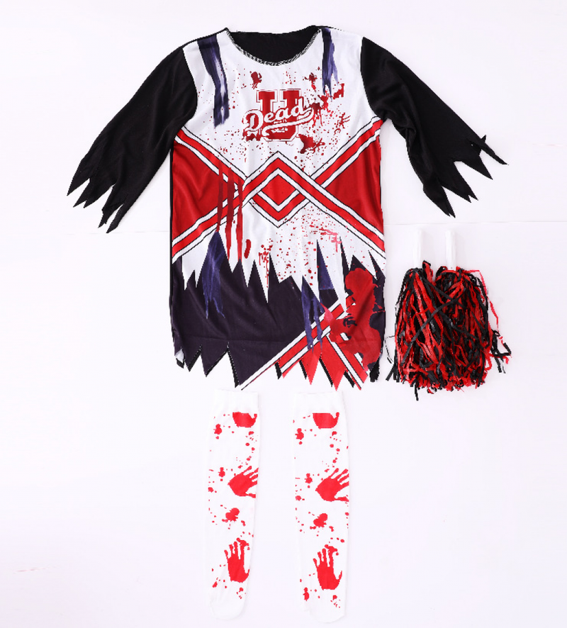 Girls Cheerleading Halloween Cosplay Costume Kids Scary Outfit Ghost Dress Accessories for Party