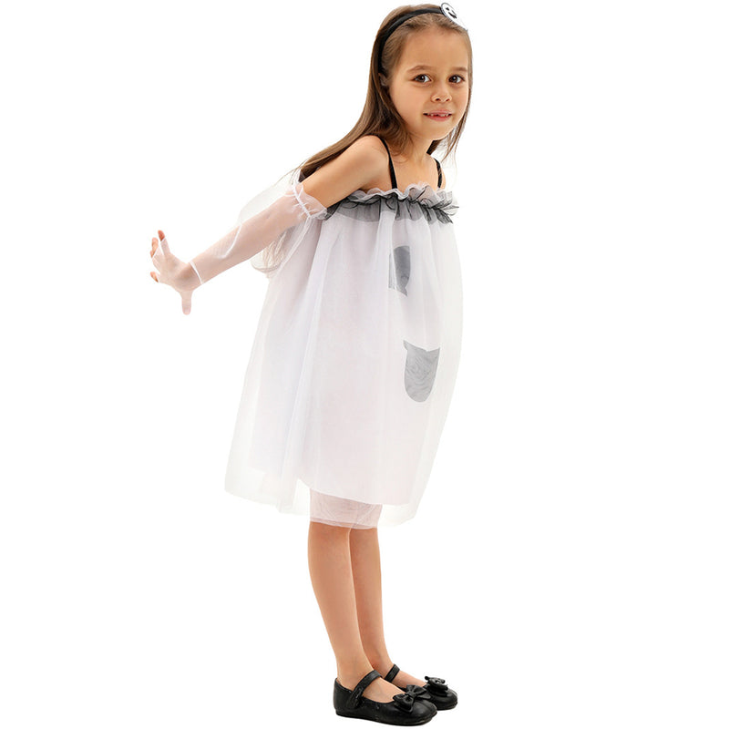 Child Girl Ghost Printed White Summer Dress Cosplay Costume