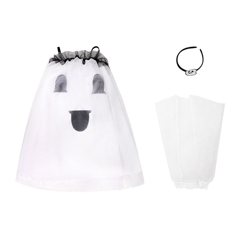 Child Girl Ghost Printed White Summer Dress Cosplay Costume