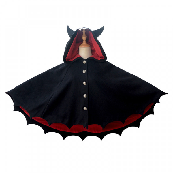 Child Lolita Black Devil Ears Bat Hoodie Cloak Cosplay Costume