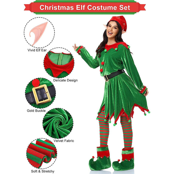 Children  Adult Green Elf Christmas Cosplay Costume Shoes Hat