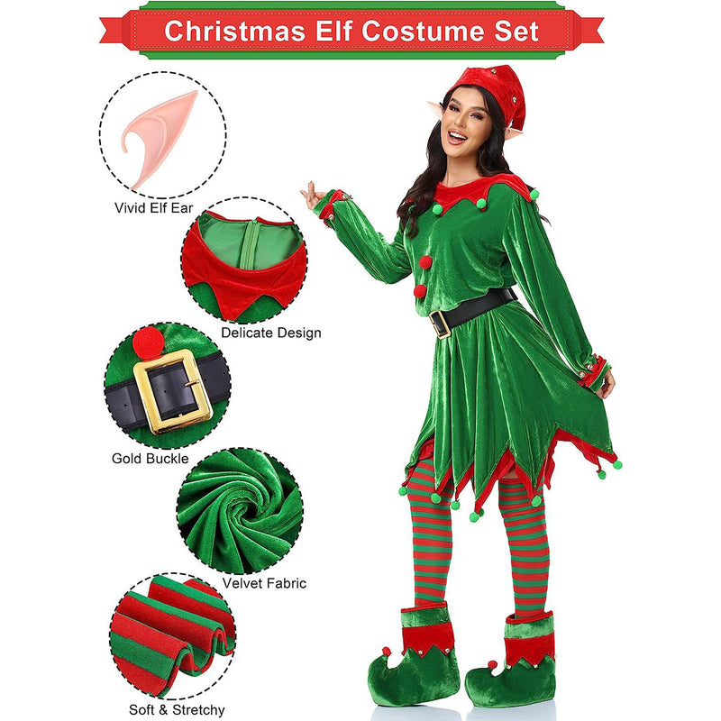 Children  Adult Green Elf Christmas Cosplay Costume Shoes Hat