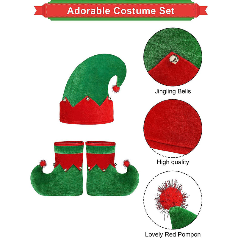 Children  Adult Green Elf Christmas Cosplay Costume Shoes Hat