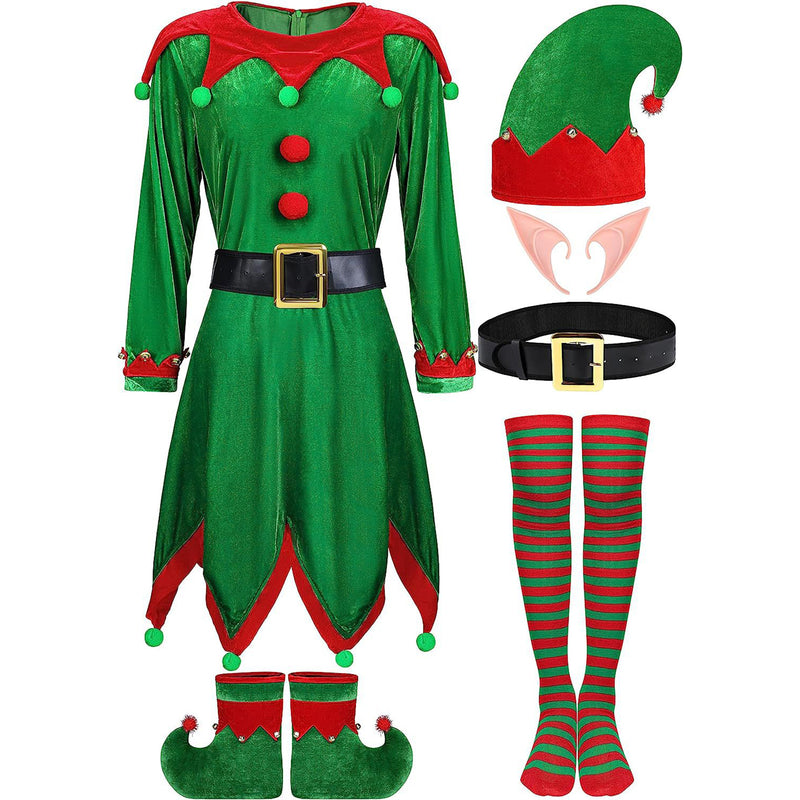 Children  Adult Green Elf Christmas Cosplay Costume Shoes Hat