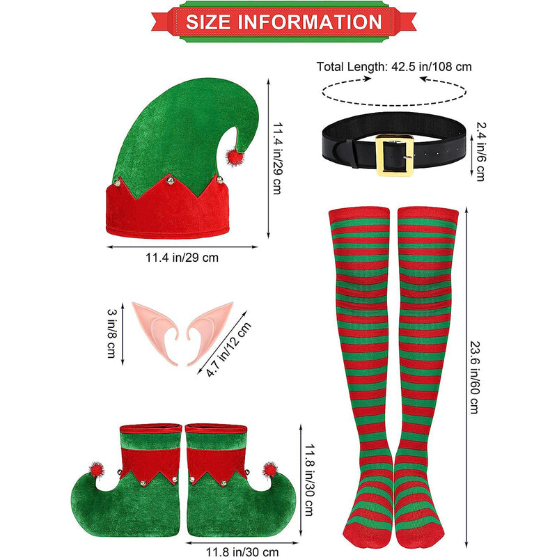 Children  Adult Green Elf Christmas Cosplay Costume Shoes Hat