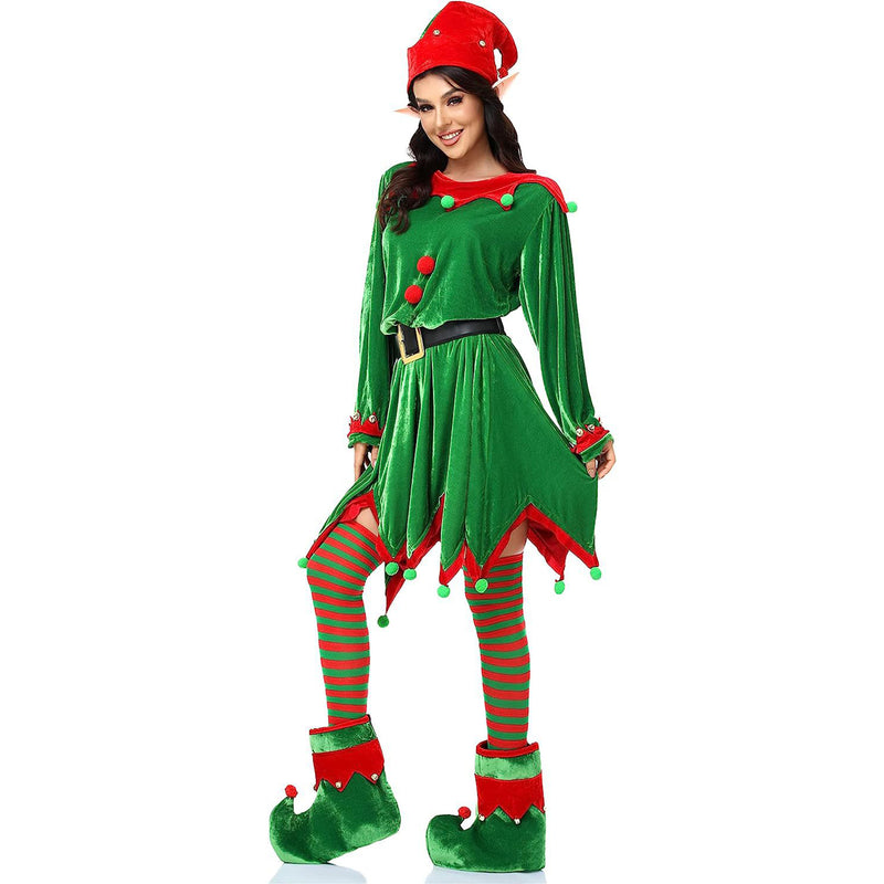 Children  Adult Green Elf Christmas Cosplay Costume Shoes Hat