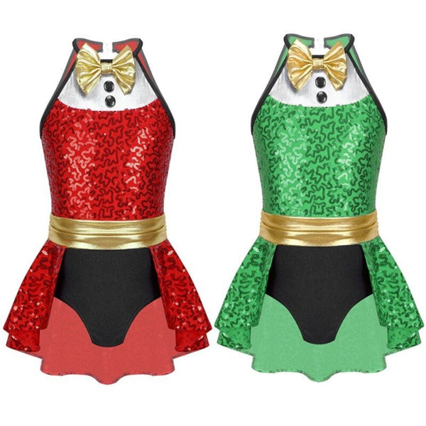 Christmas Cheerleading Cosplay Costumes Women Green Red Dress