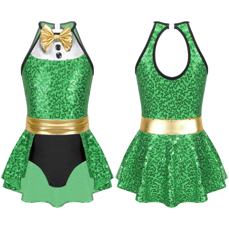 Christmas Cheerleading Cosplay Costumes Women Green Red Dress