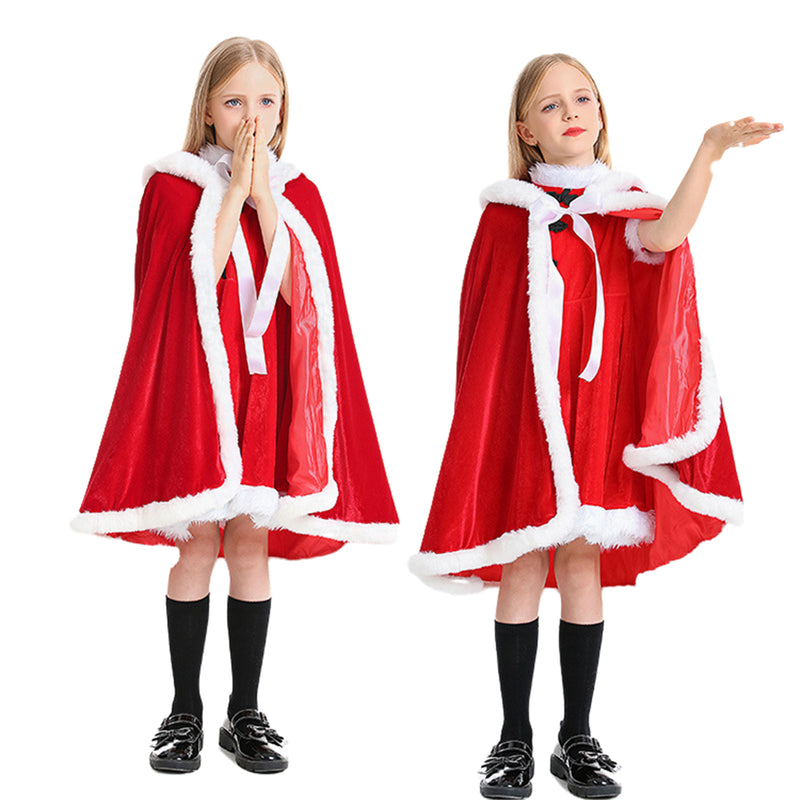 Christmas Clothing Child Girl Red Yellow Cloak Double Layered Cape