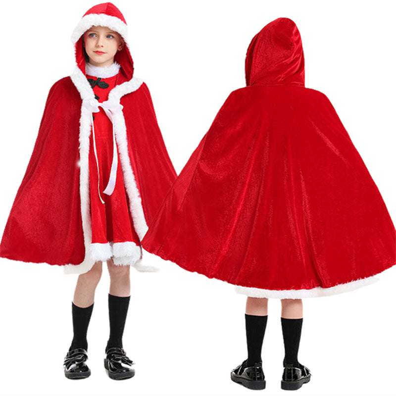 Christmas Clothing Child Girl Red Yellow Cloak Double Layered Cape