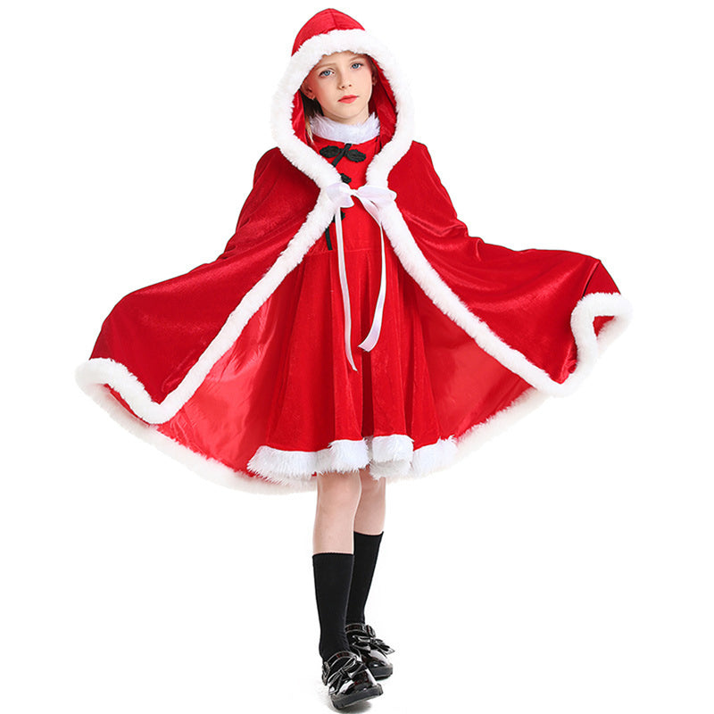 Christmas Clothing Child Girl Red Yellow Cloak Double Layered Cape