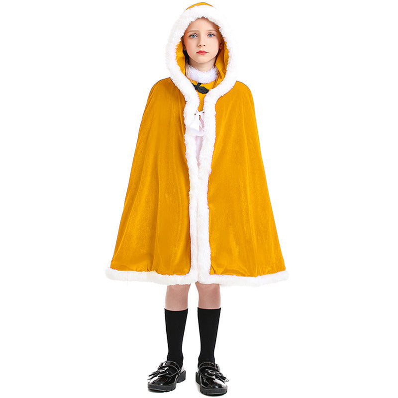 Christmas Clothing Child Girl Red Yellow Cloak Double Layered Cape