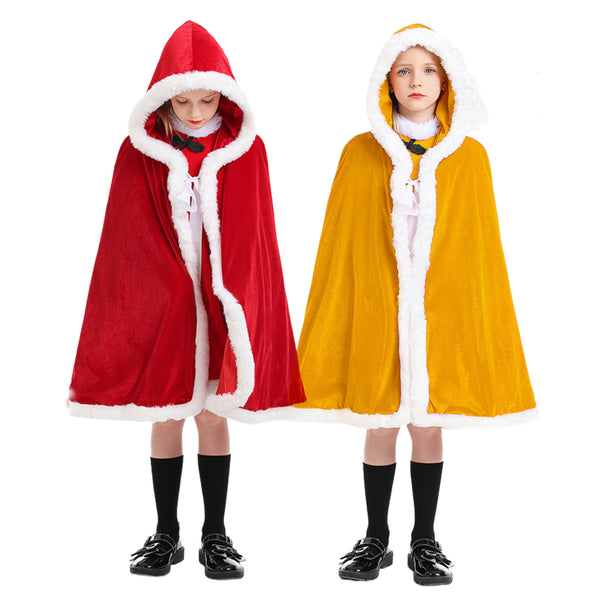 Christmas Clothing Child Girl Red Yellow Cloak Double Layered Cape