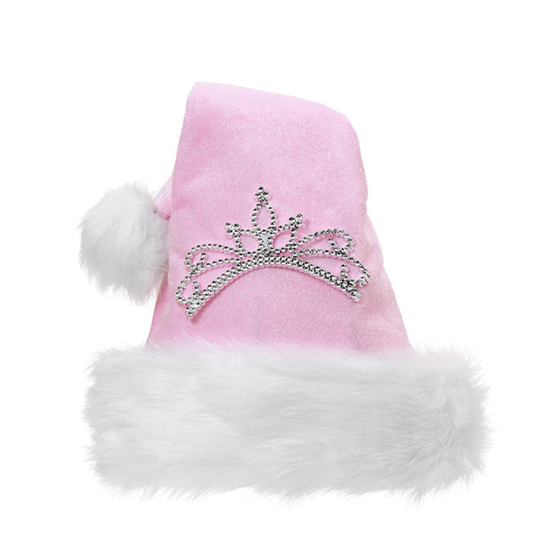 Christmas Decoration Girl Crown Pink Red Short Plush Hat Supplies