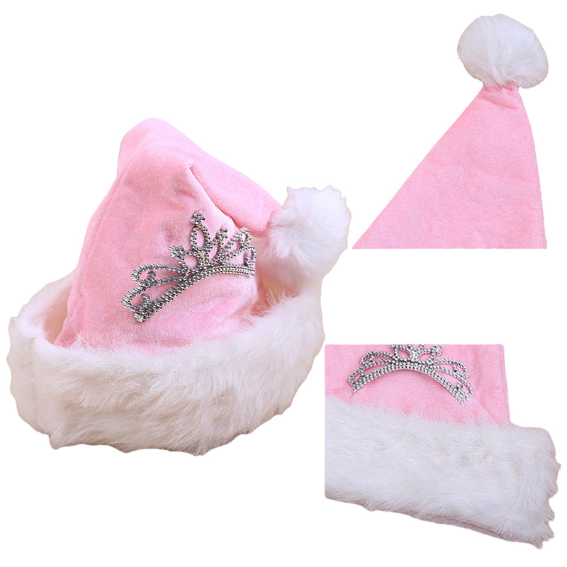 Christmas Decoration Girl Crown Pink Red Short Plush Hat Supplies