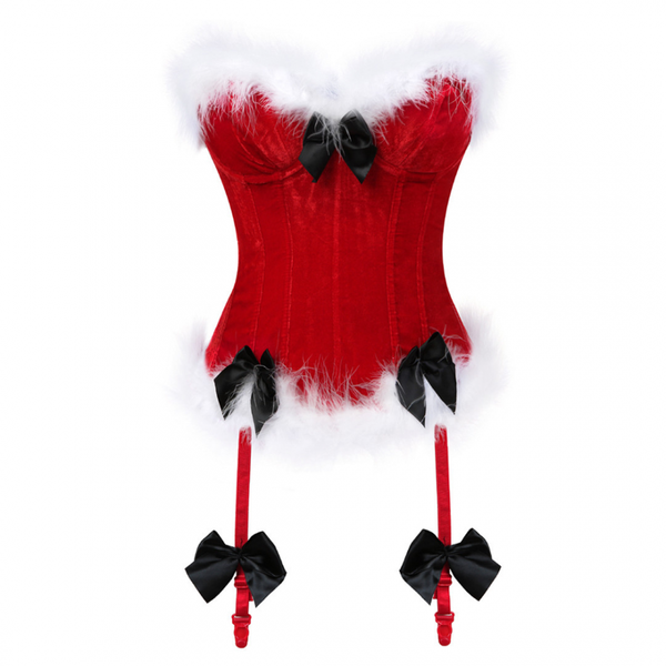 Christmas Mrs. Claus Bustier Corset Sexy Lace up Overbust Push up Bodyshaper with Thong Lingerie