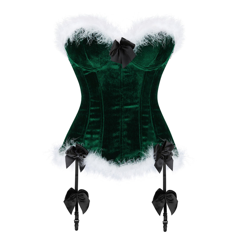 Christmas Mrs. Claus Bustier Corset Sexy Lace up Overbust Push up Bodyshaper with Thong Lingerie