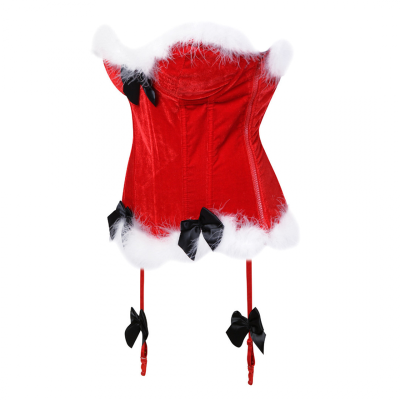 Christmas Mrs. Claus Bustier Corset Sexy Lace up Overbust Push up Bodyshaper with Thong Lingerie