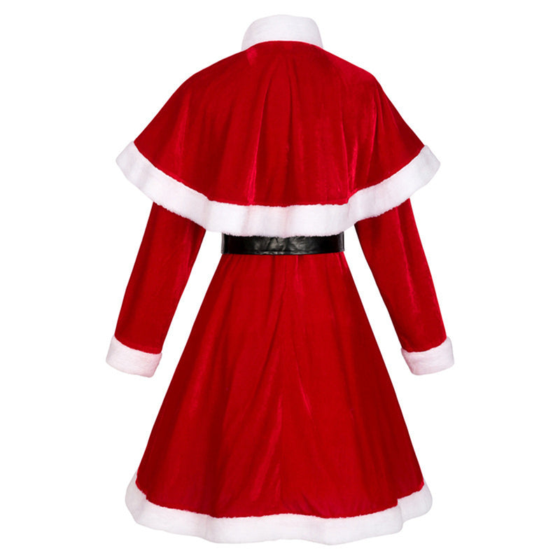 Christmas Party Event Women Cosplay Costume Red Dress Cloak Hat