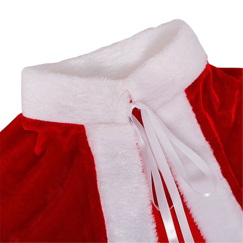 Christmas Party Event Women Cosplay Costume Red Dress Cloak Hat