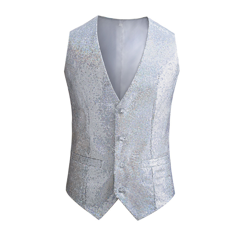 Christmas Party Sequin Vest V-neck Shiny Waistcoat for Wedding Events