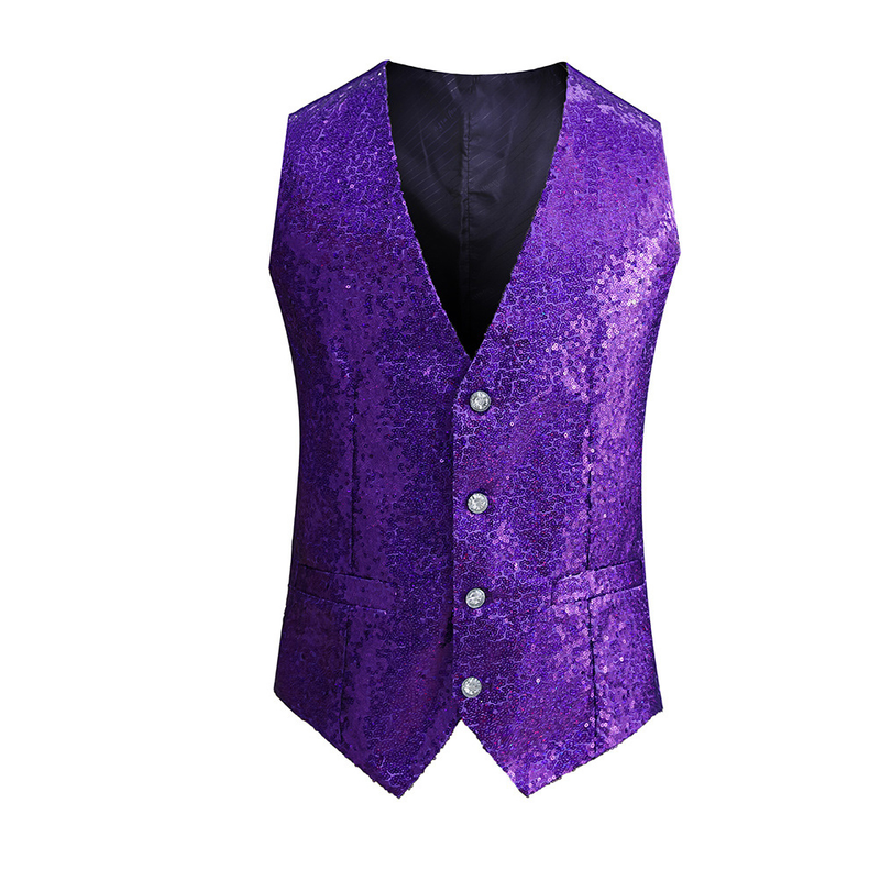 Christmas Party Sequin Vest V-neck Shiny Waistcoat for Wedding Events