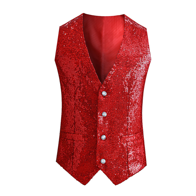 Christmas Party Sequin Vest V-neck Shiny Waistcoat for Wedding Events