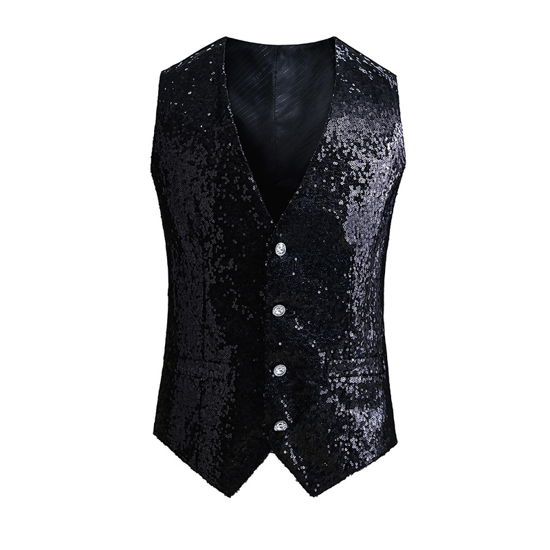 Christmas Party Sequin Vest V-neck Shiny Waistcoat for Wedding Events