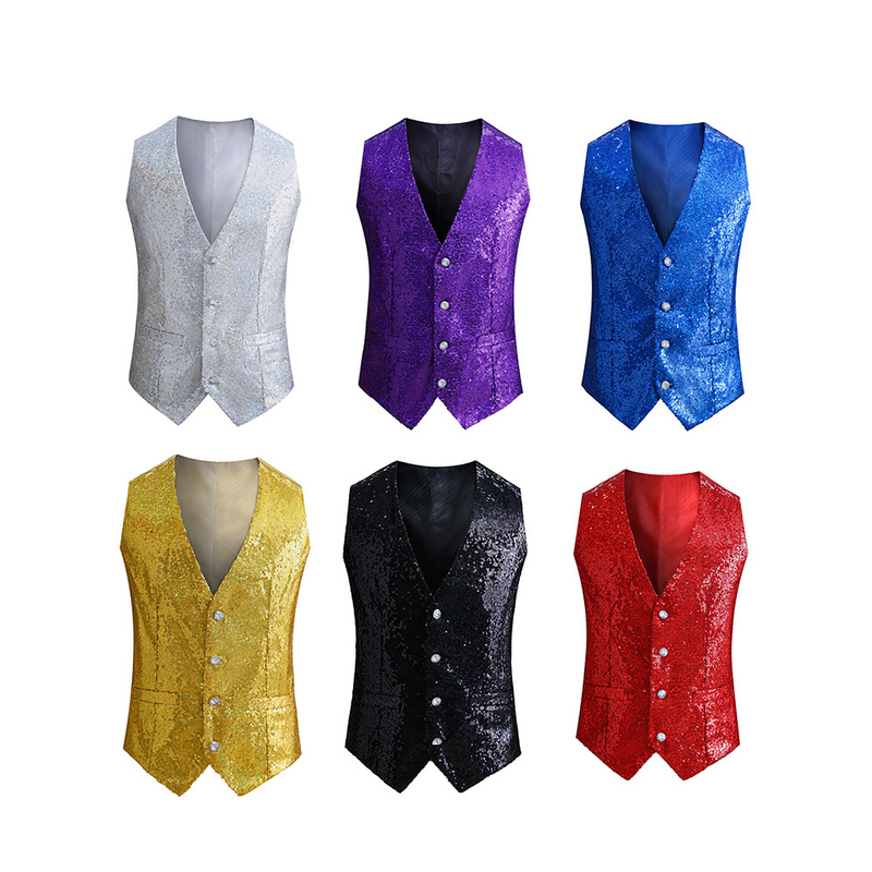 Christmas Party Sequin Vest V-neck Shiny Waistcoat for Wedding Events