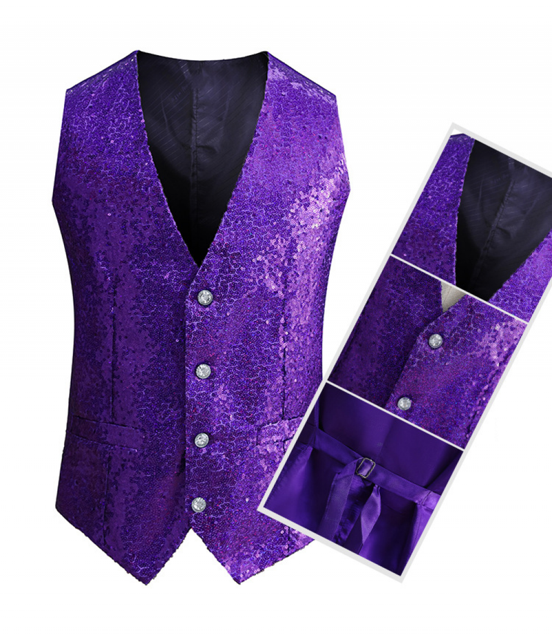 Christmas Party Sequin Vest V-neck Shiny Waistcoat for Wedding Events