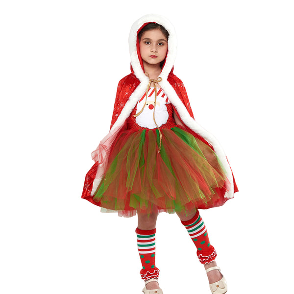 Christmas Santa Claus Child Tulle Mesh Dress Cosplay Costume