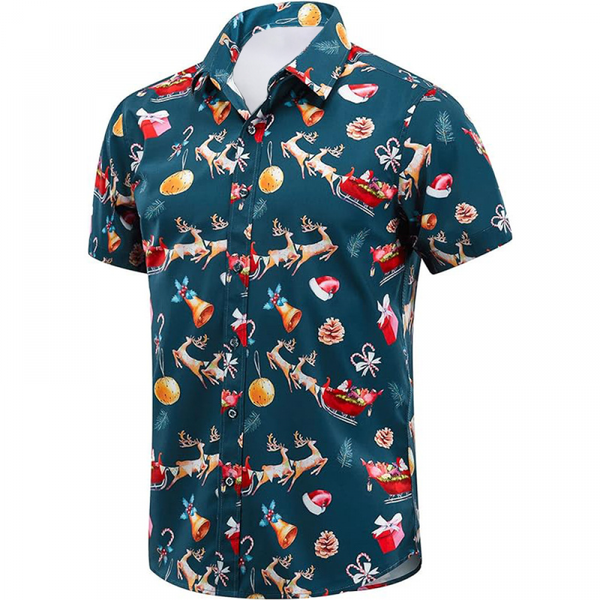 Christmas Santa Hawaiian Shirt for Men Short Sleeve Button Down Shirts