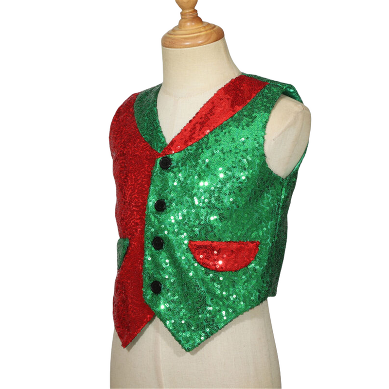 Christmas Sequined Vest Red Green Spliced Double Color Block Vest