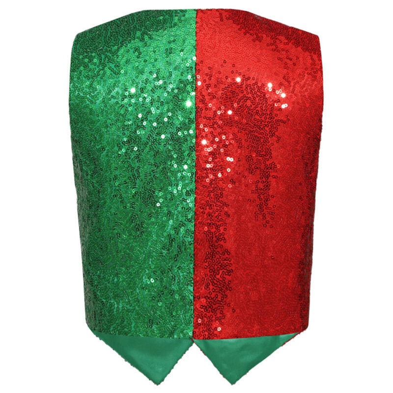 Christmas Sequined Vest Red Green Spliced Double Color Block Vest