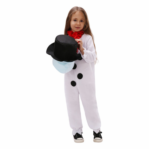 Christmas Snowman Cosplay Costume White Jumpsuit Scarf Hat