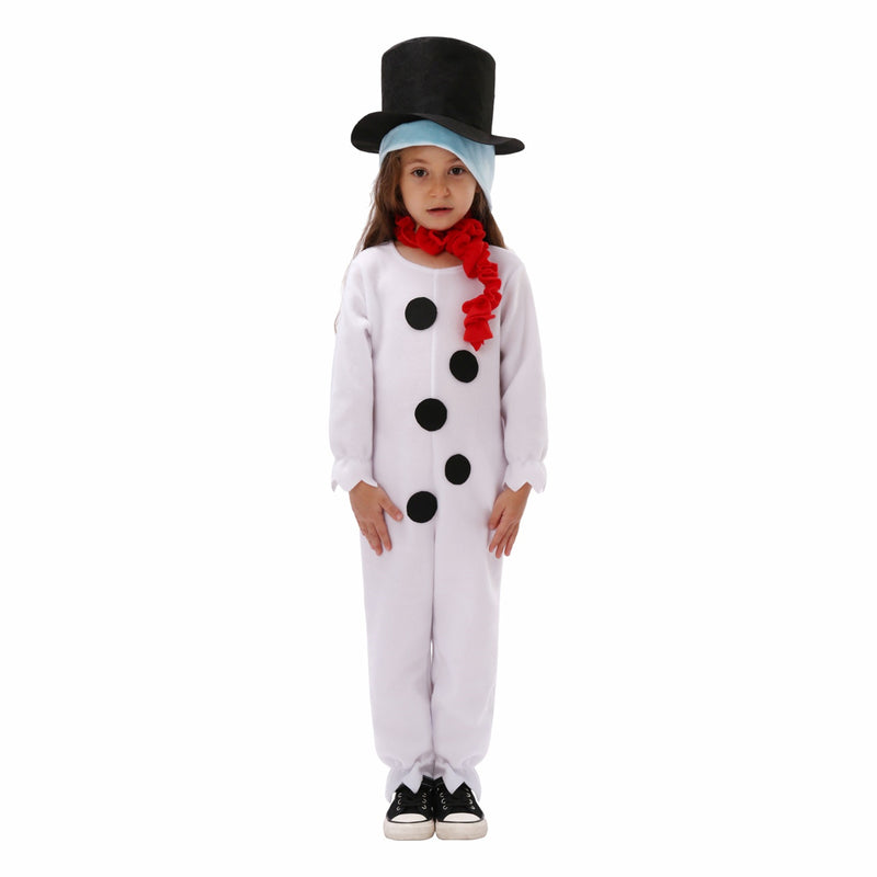 Christmas Snowman Cosplay Costume White Jumpsuit Scarf Hat