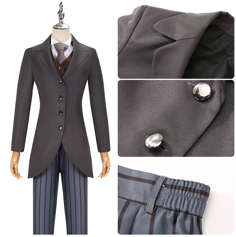 Corpse Bride Victor Van Dort Cosplay Costume Grey Suit Jacket Striped Trousers Halloween Full Uniform