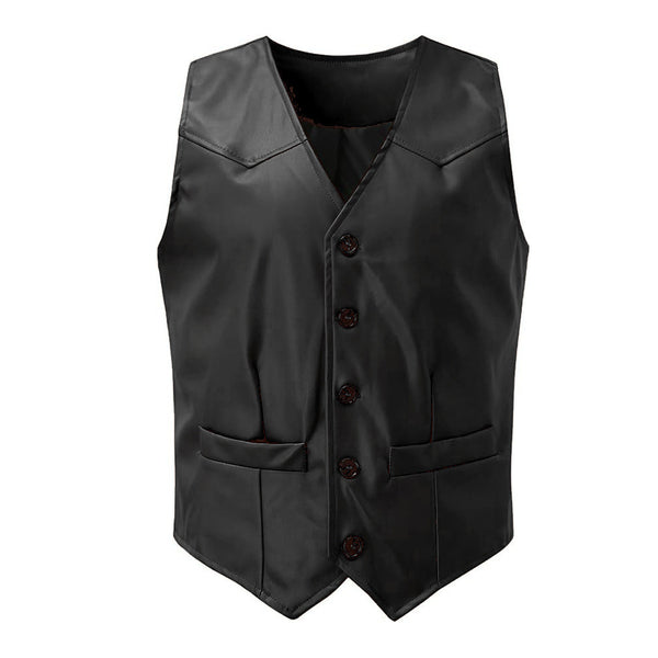 Cowboy Faux Leather Vest Casual Western Motorcycle Classic Waistcoat