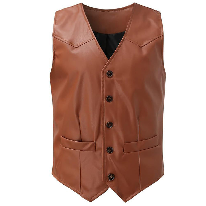 Cowboy Faux Leather Vest Casual Western Motorcycle Classic Waistcoat