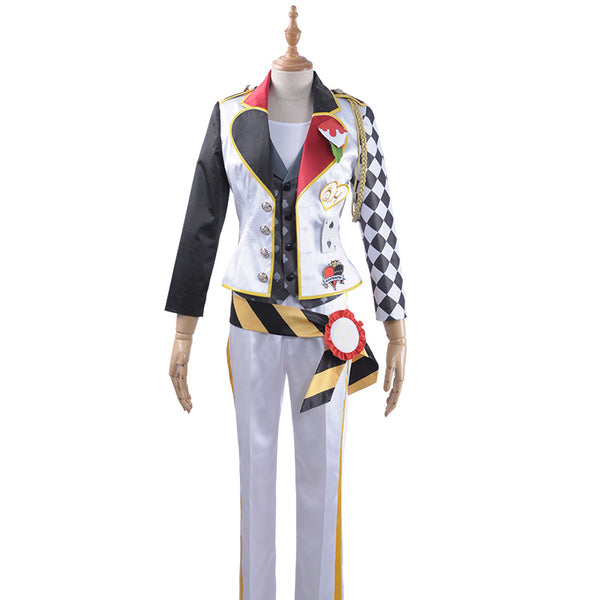 Twisted-Wonderland Deuce Spade Cosplay Costume Alice Grey Poker Vest White Uniform