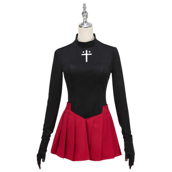 FGO Tohsaka Rin Cosplay Costume Black Top Red Skirt