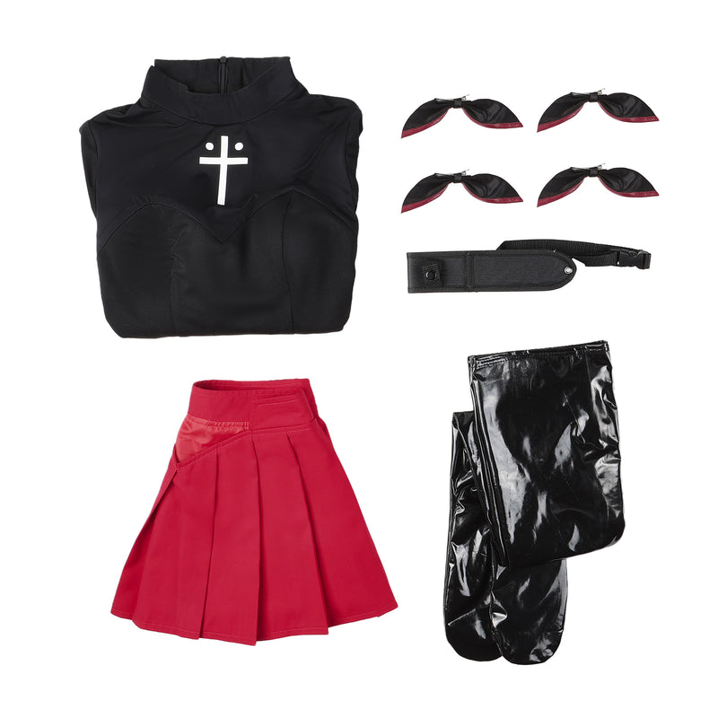 FGO Tohsaka Rin Cosplay Costume Black Top Red Skirt