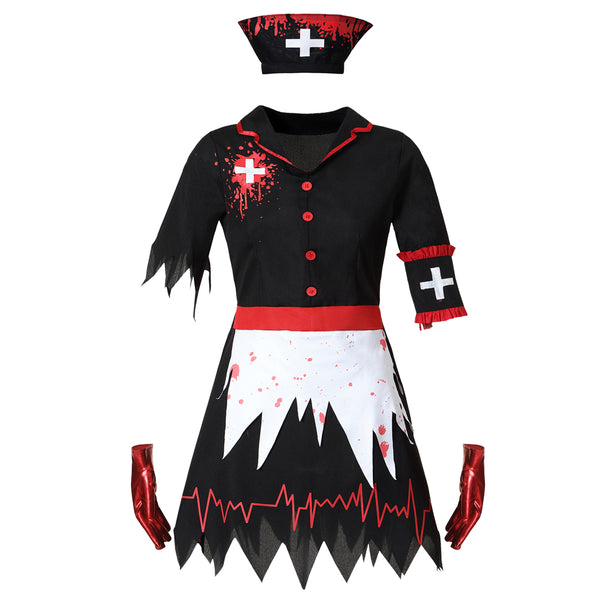 Female Nurse Costume Ghost Bloody Horror Dress Cosplay Uniform Suitable for Halloween Party