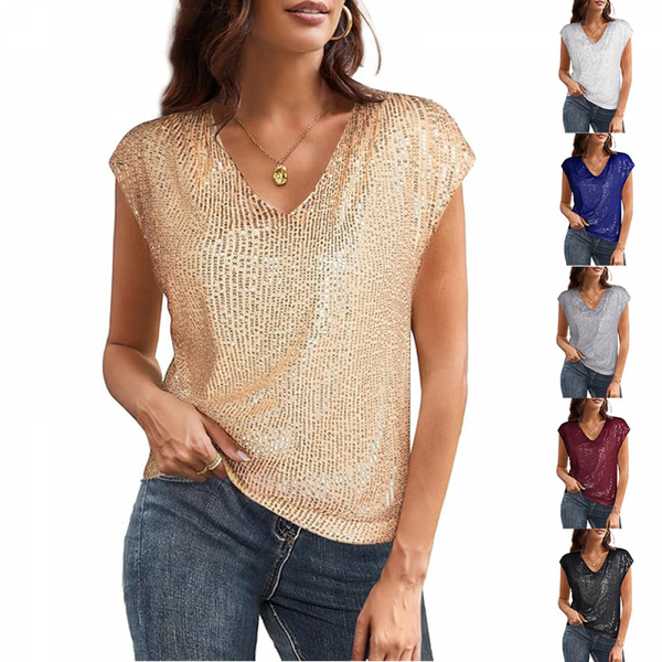 Female Sparkly Club Cocktail Party V Neck Glitter Sequin Tank