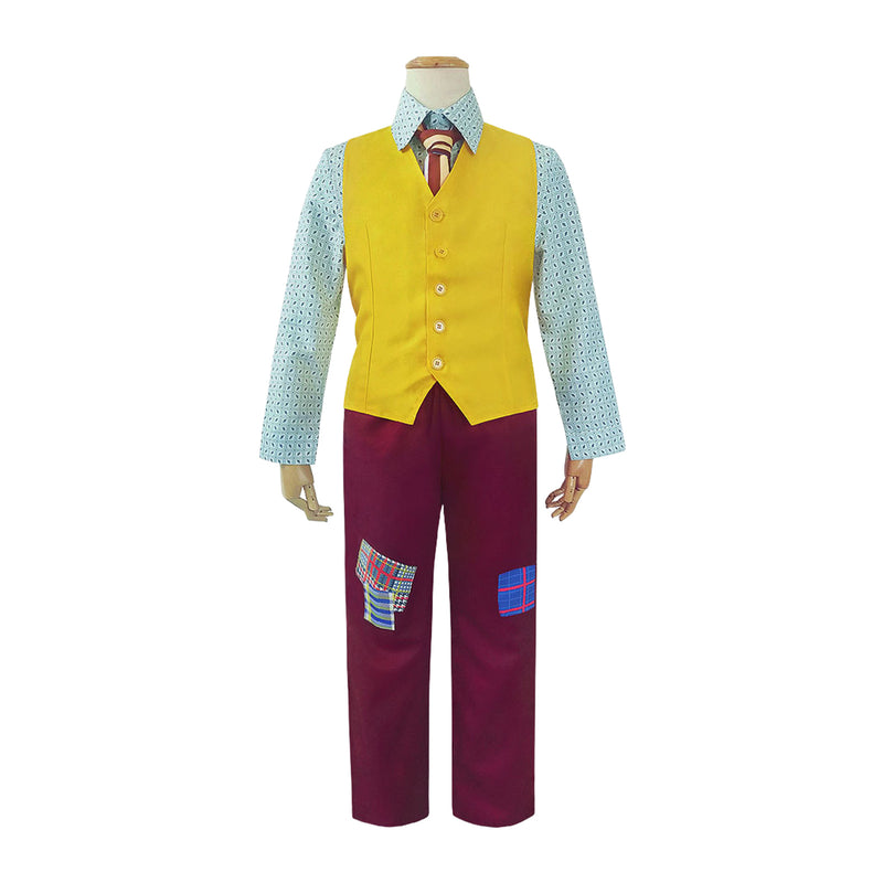 Film Joker Arthur Fleck Cosplay Costume Plaid Uniform Jacket Patched Pants