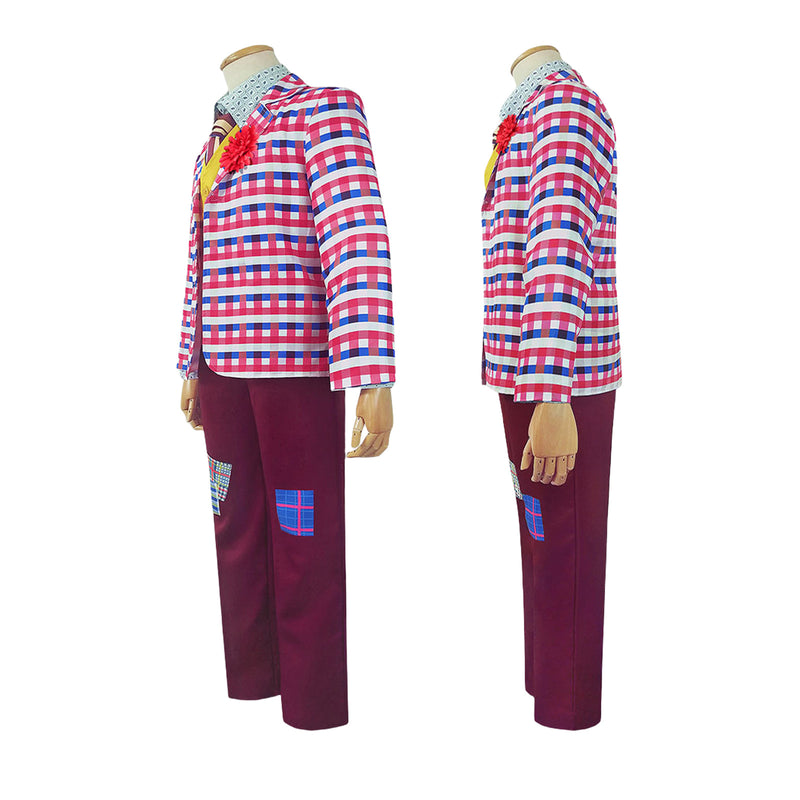 Film Joker Arthur Fleck Cosplay Costume Plaid Uniform Jacket Patched Pants