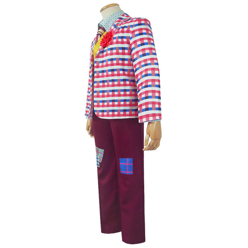 Film Joker Arthur Fleck Cosplay Costume Plaid Uniform Jacket Patched Pants