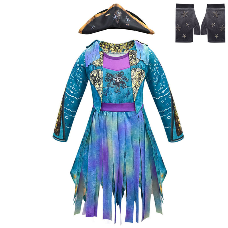 Film Descendants Evie Kids Cosplay Costume Gradient Blue Dress